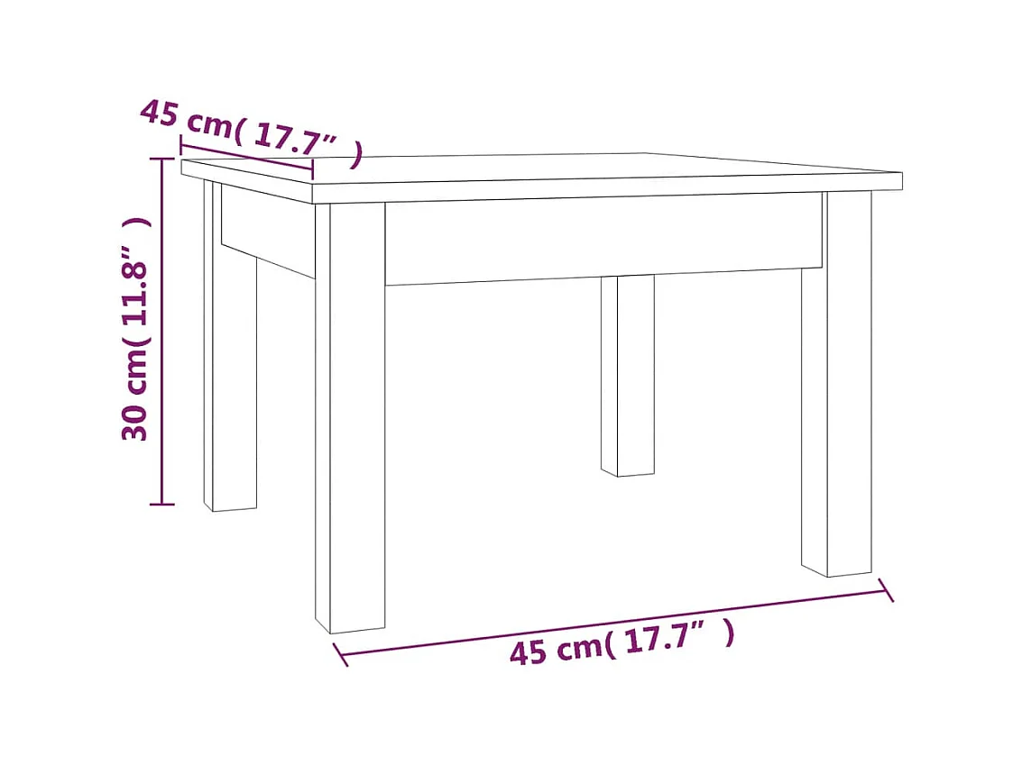Salontafel Grijs 45x45x30 cm Massief grenenhout