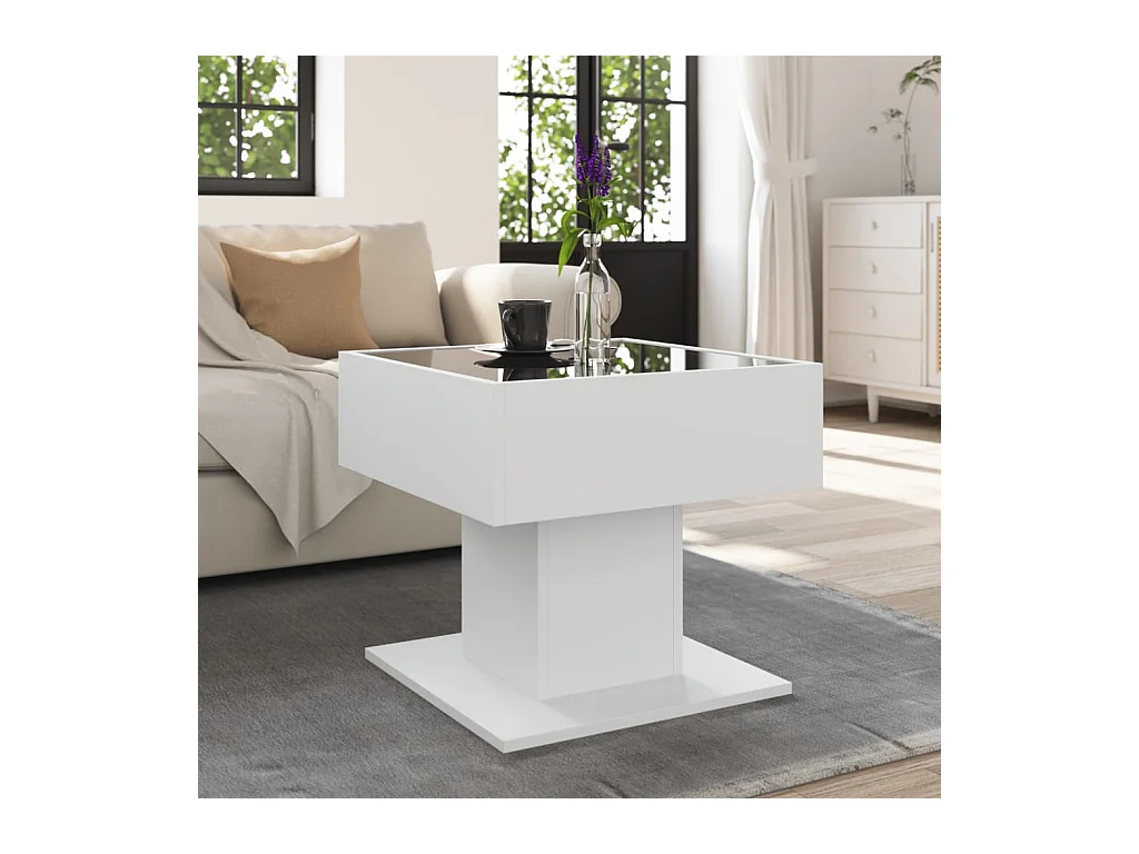 Table basse avec LED blanc 50x50x45 cm bois d'ingénierie