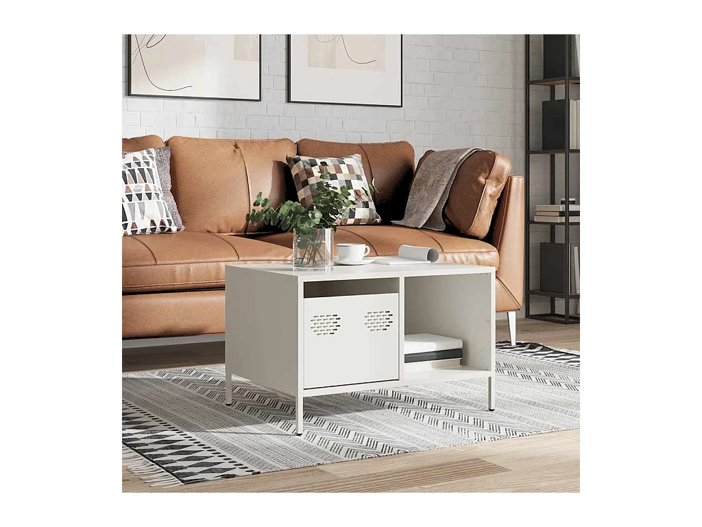 Table basse blanc 68,5x50x43,5 cm acier laminé à froid