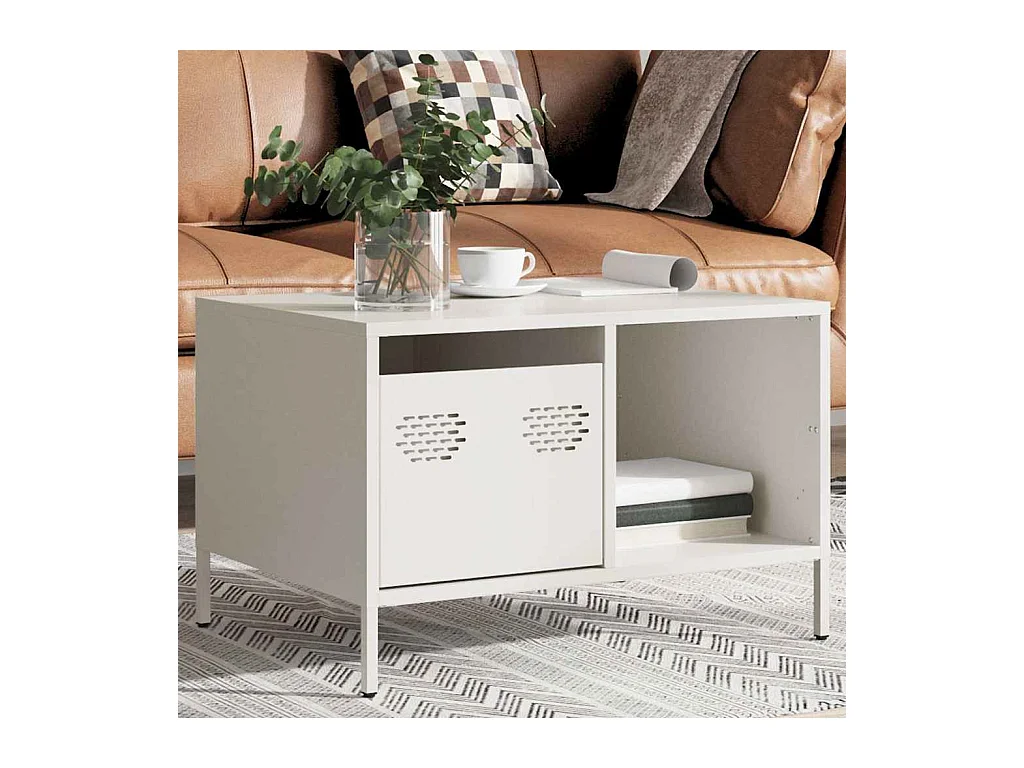 Table basse blanc 68,5x50x43,5 cm acier laminé à froid
