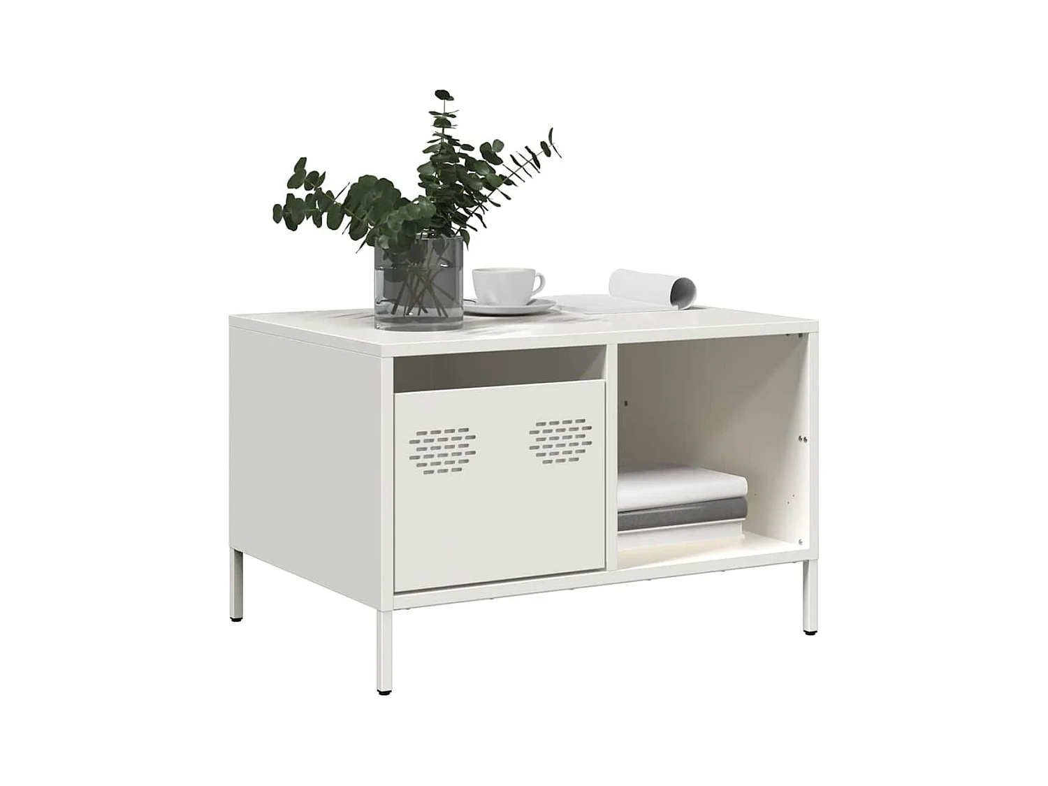 Tavolino bianco 68,5x50x43,5 cm in acciaio laminato a freddo