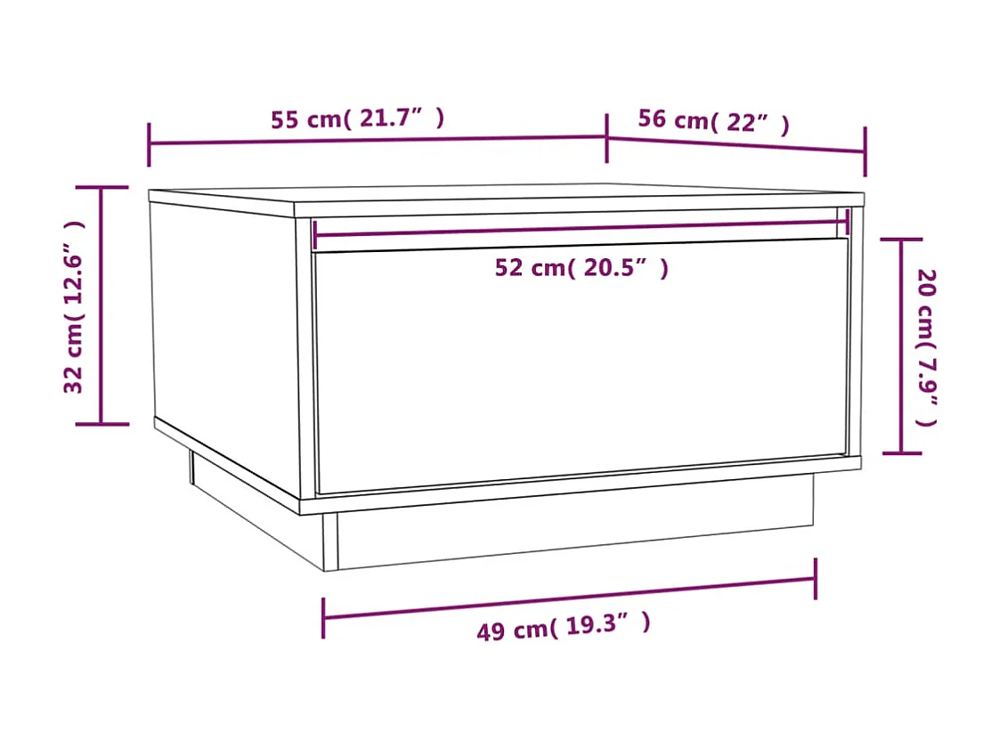 Tavolino 55x56x32 cm Legno massello di pino