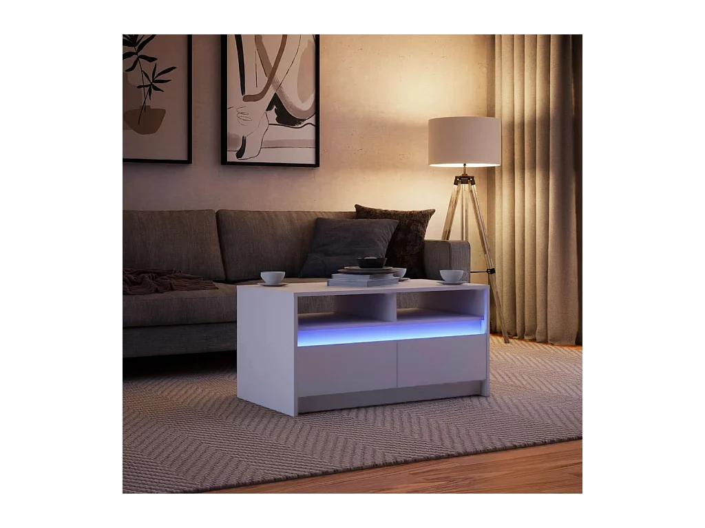 Salontafel met LED-verlichting, wit bewerkt hout