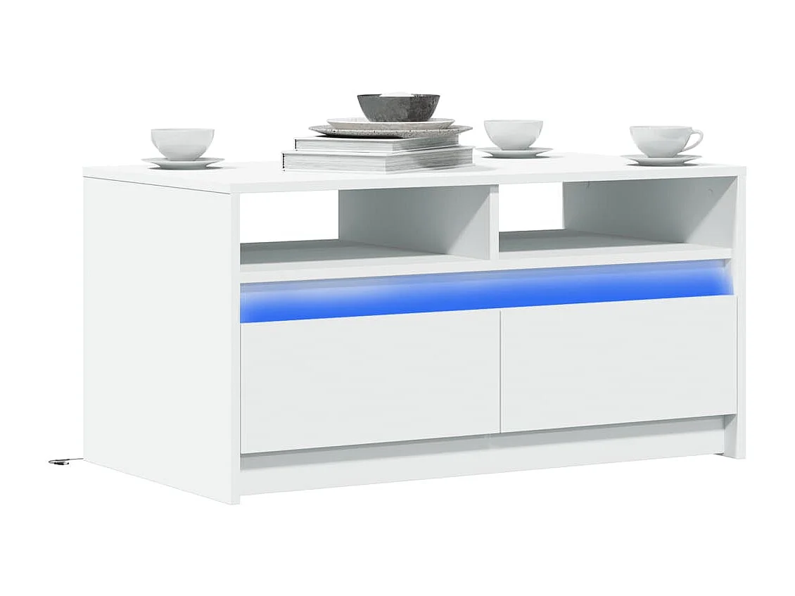 Mesa de centro con luces LED de madera de ingeniería blanca
