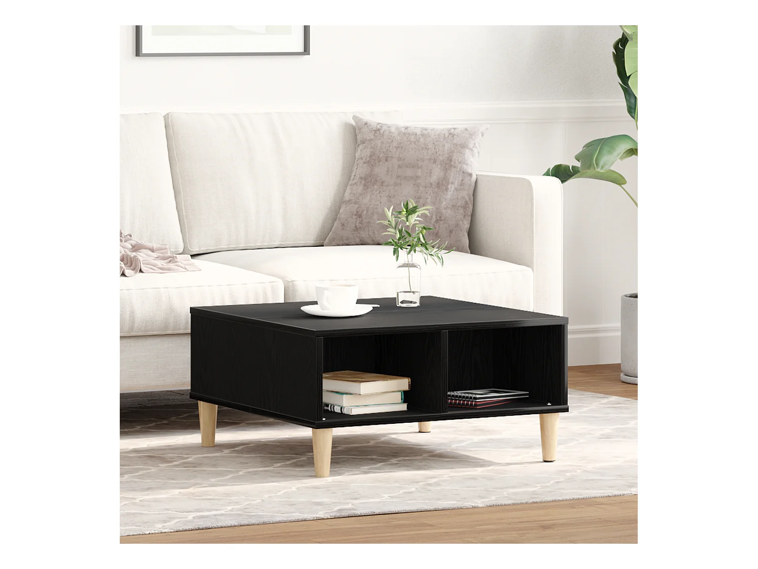 Table basse chêne noir 60x60x30 cm bois aggloméré