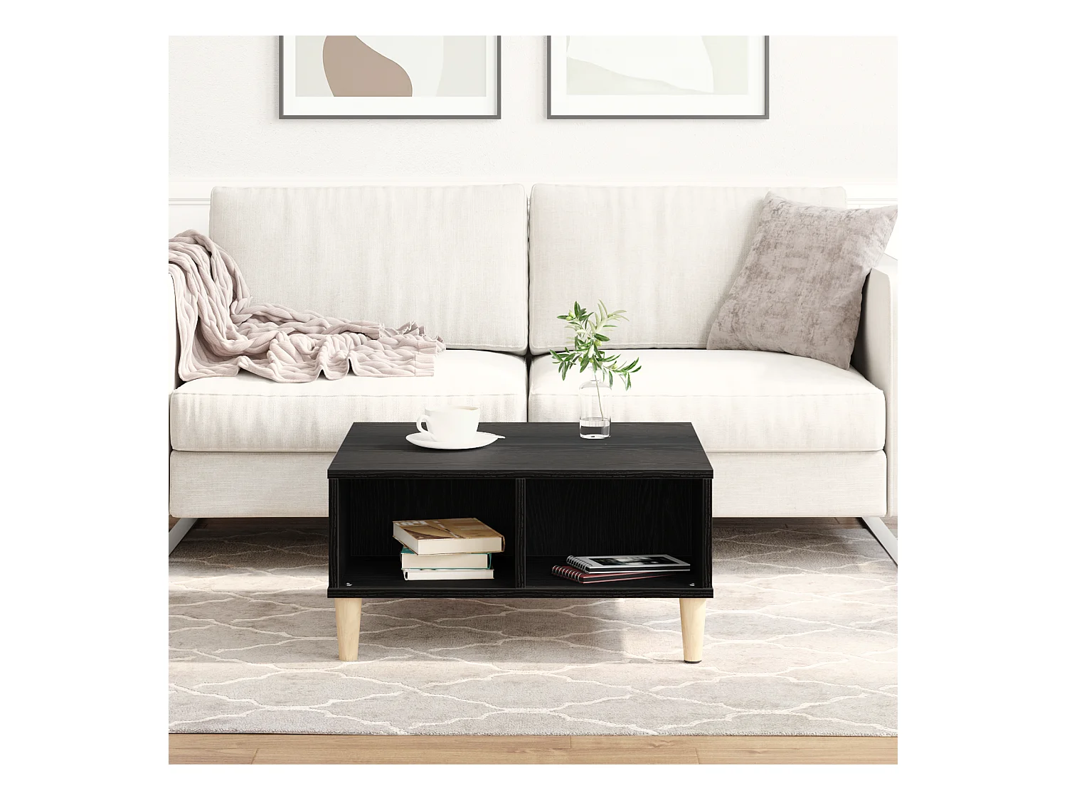 Table basse chêne noir 60x60x30 cm bois aggloméré