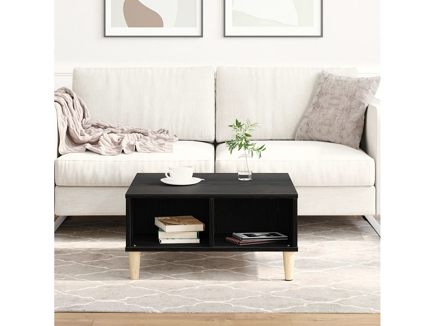 Couchtisch aus schwarzer Eiche, 60 x 60 x 30 cm, Spanplatte