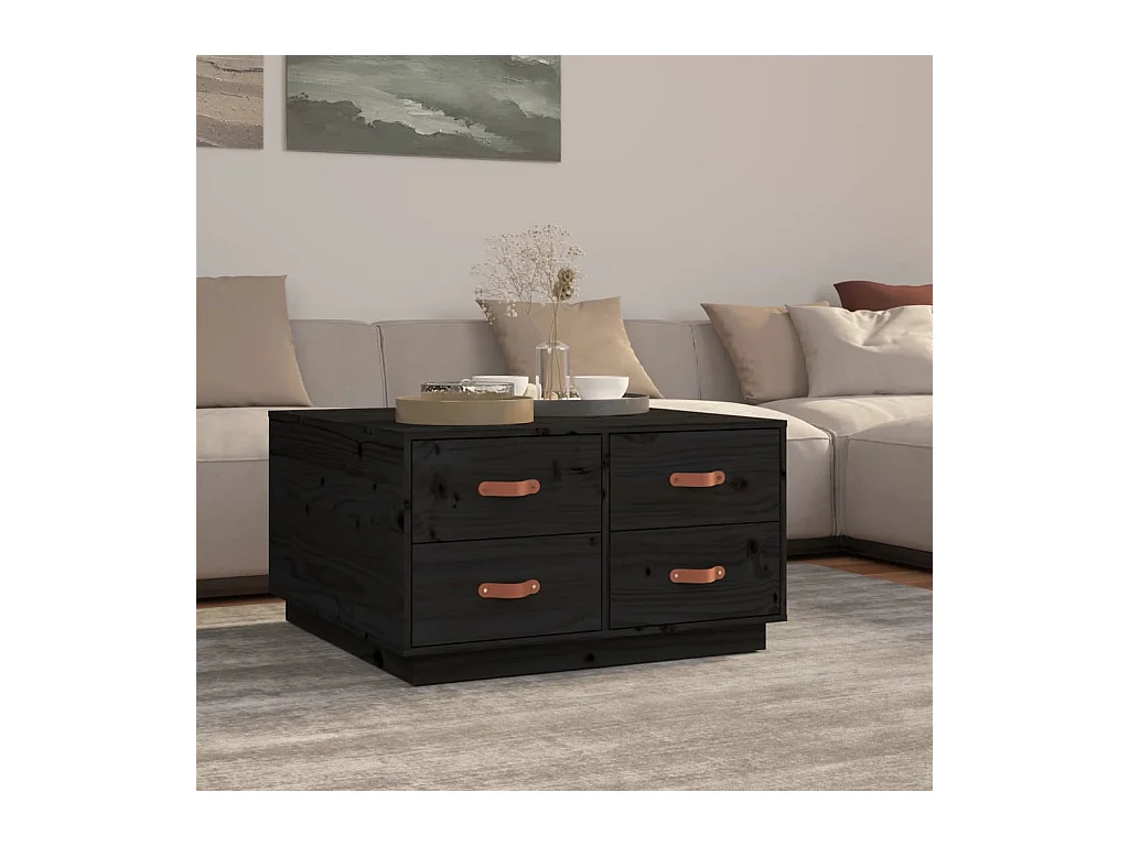 Table basse Noir 80x80x45 cm Bois massif de pin