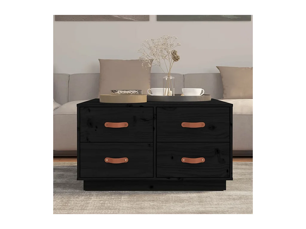 Table basse Noir 80x80x45 cm Bois massif de pin