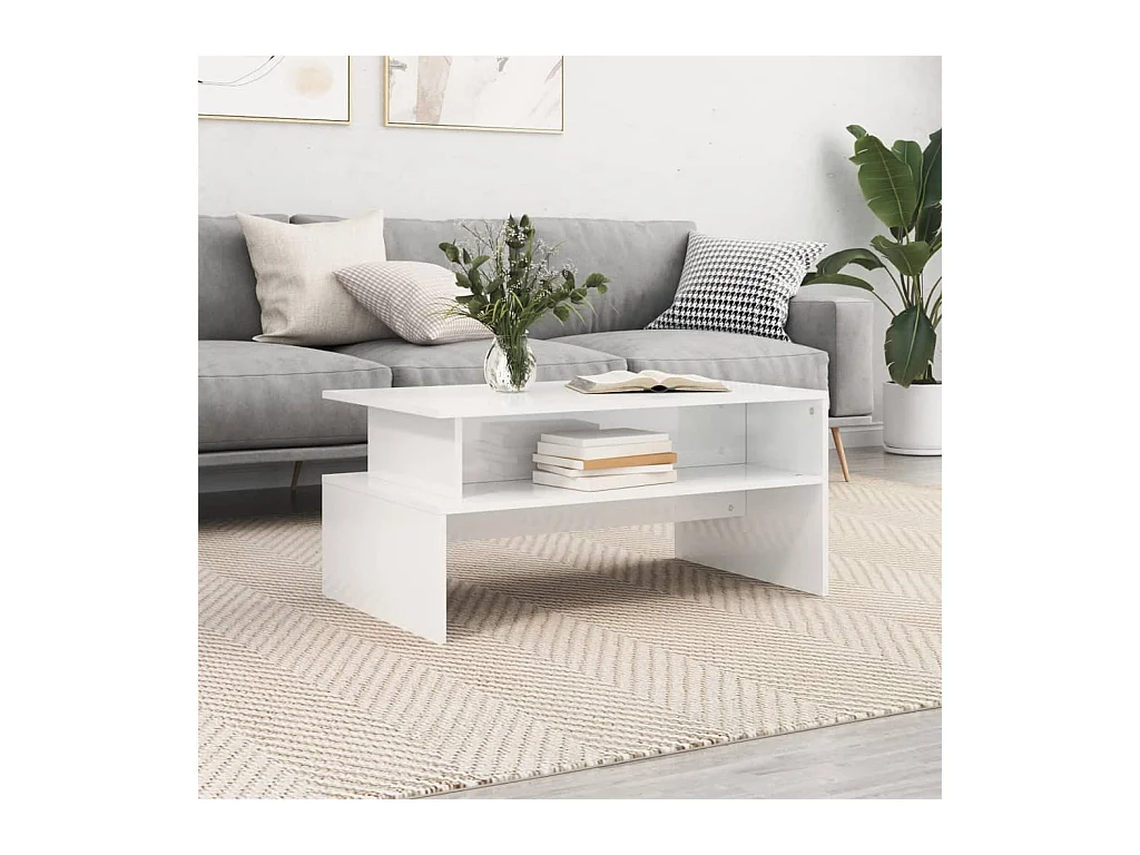 Table basse blanc brillant 90x55x42,5 cm bois d'ingénierie