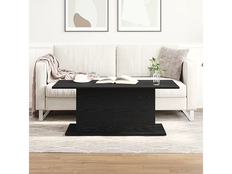 Zwarte eiken salontafel 102x55,5x40 cm in bewerkt hout