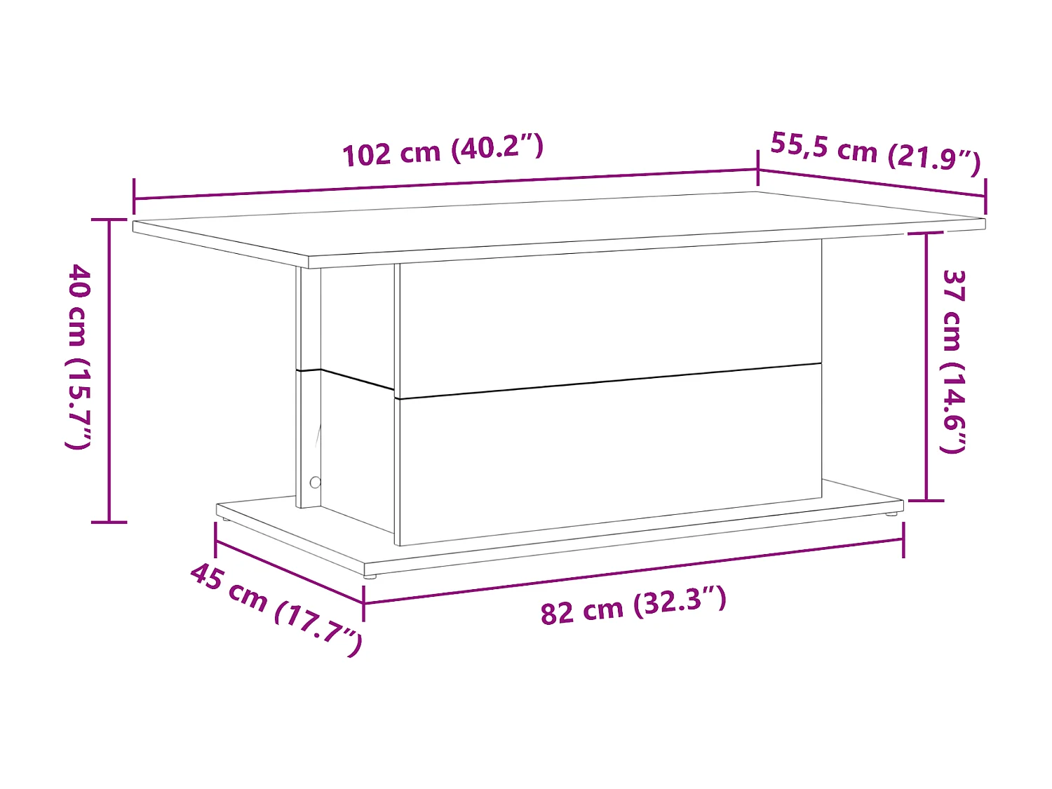 Table basse en chêne noir 102x55,5x40 cm en bois d'ingénierie