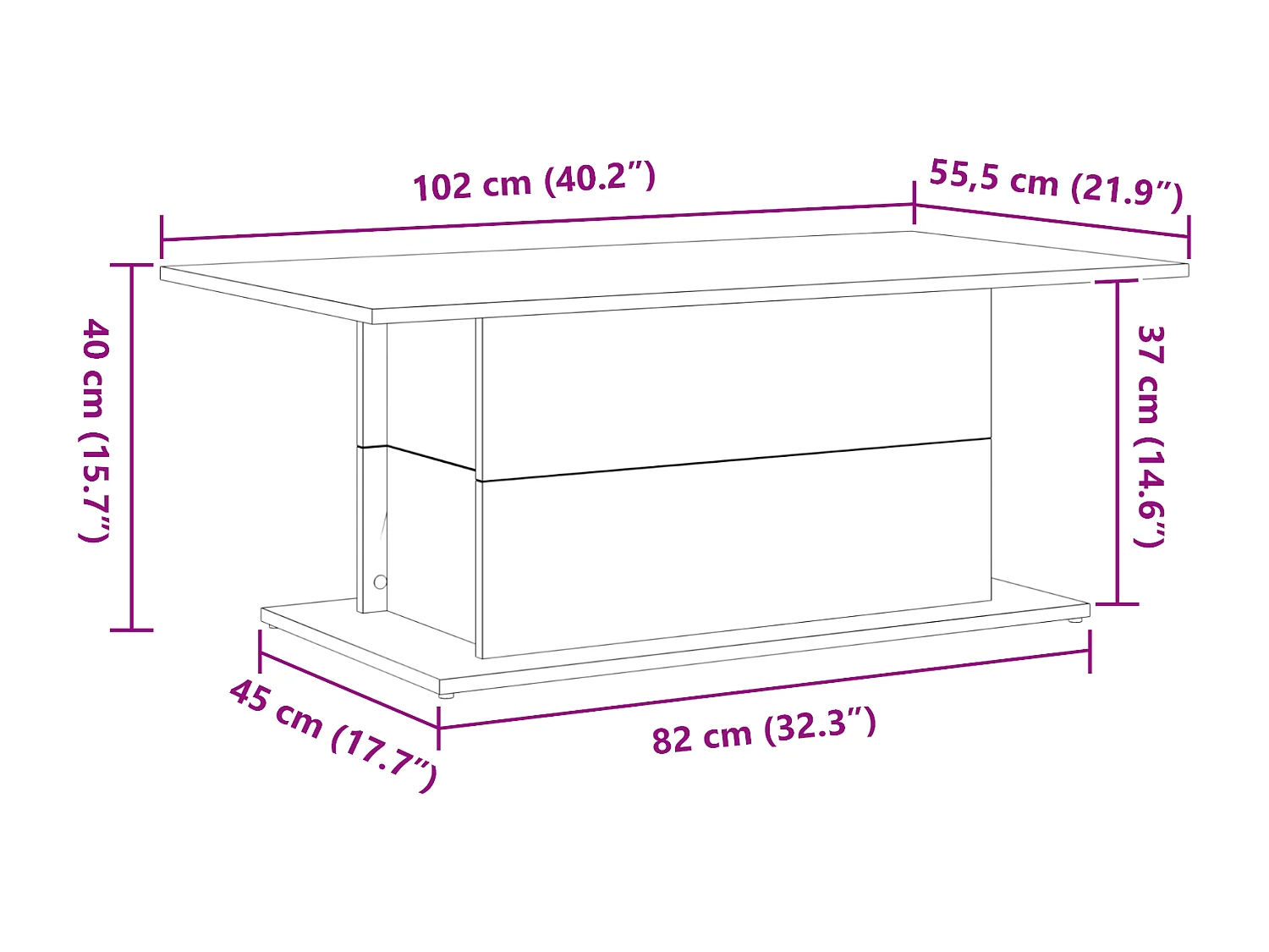 Table basse en chêne noir 102x55,5x40 cm en bois d'ingénierie