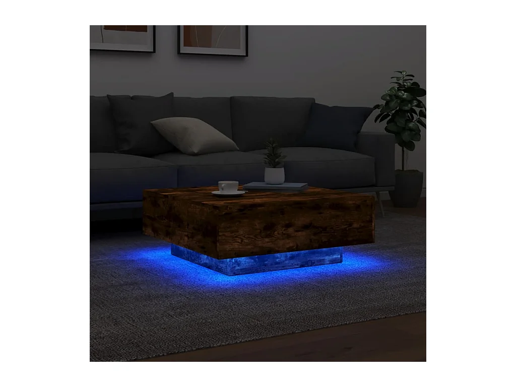 Mesa de centro con luces LED roble ahumado 80x80x31 cm