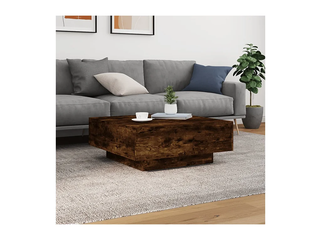 Mesa de centro con luces LED roble ahumado 80x80x31 cm