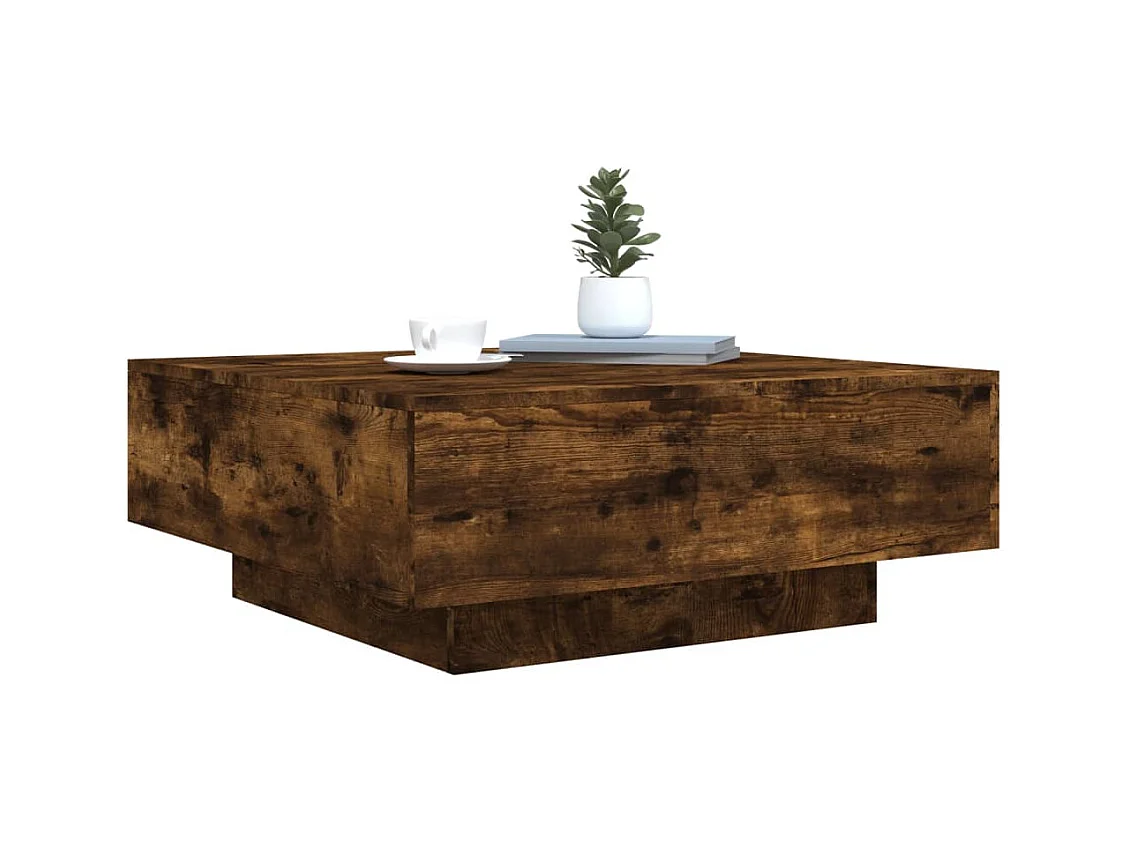 Mesa de centro con luces LED roble ahumado 80x80x31 cm