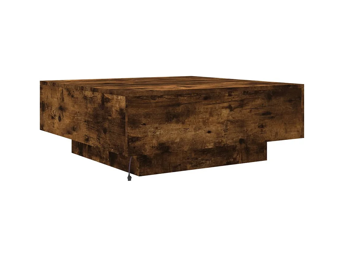 Mesa de centro con luces LED roble ahumado 80x80x31 cm