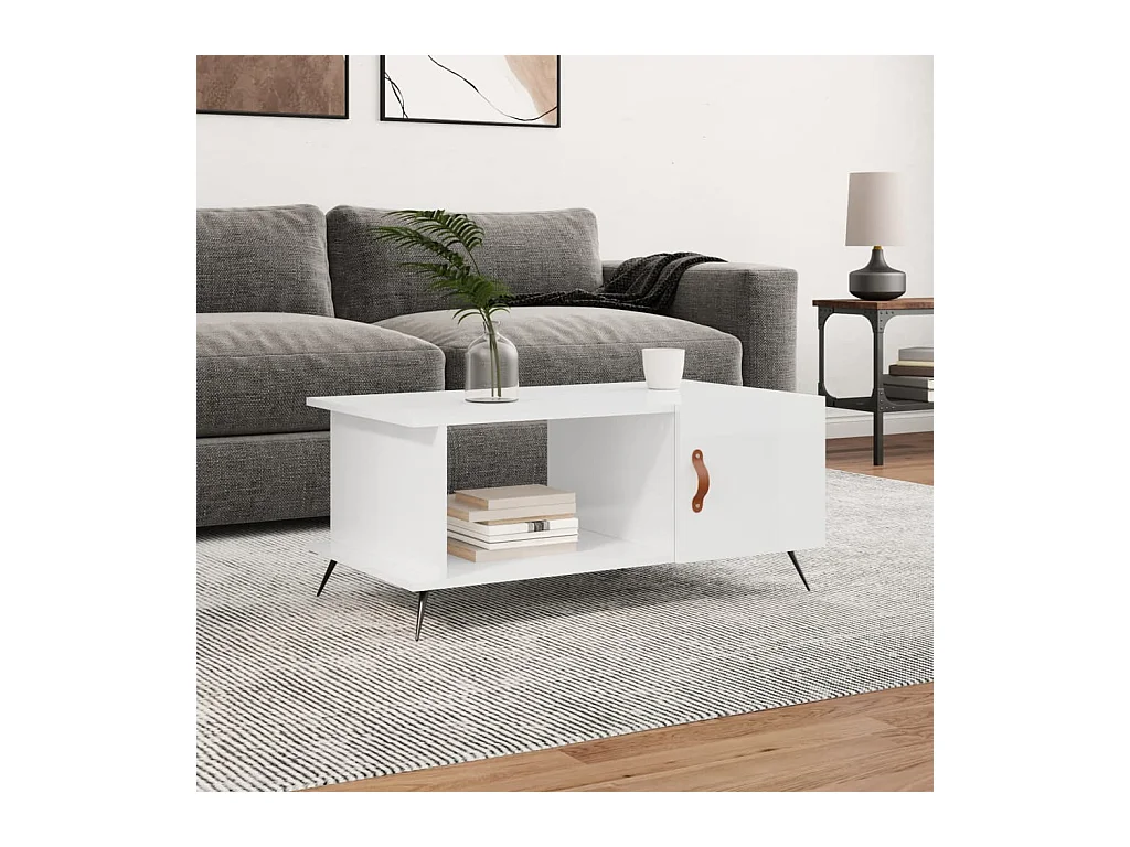 Tavolino Bianco lucido 90x50x40 cm Legno composito