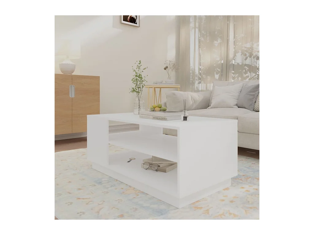 Table basse blanc 102x55x43 cm bois d'ingénierie