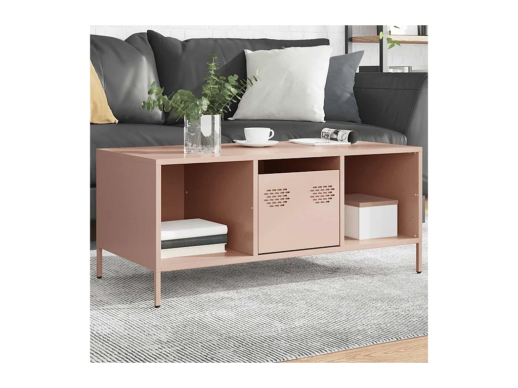 Table basse rose 101,5x50x43,5 cm acier laminé à froid