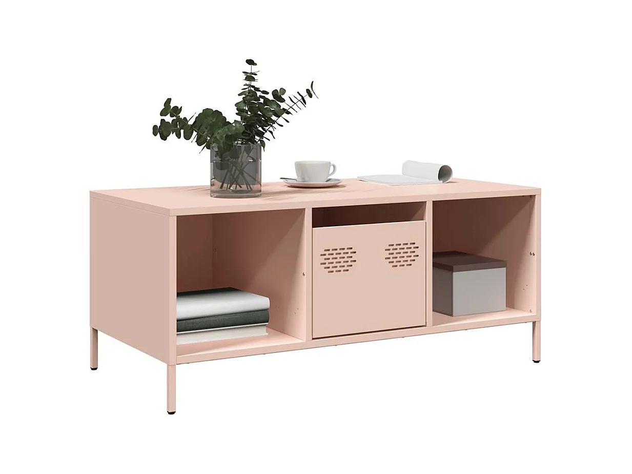 Table basse rose 101,5x50x43,5 cm acier laminé à froid