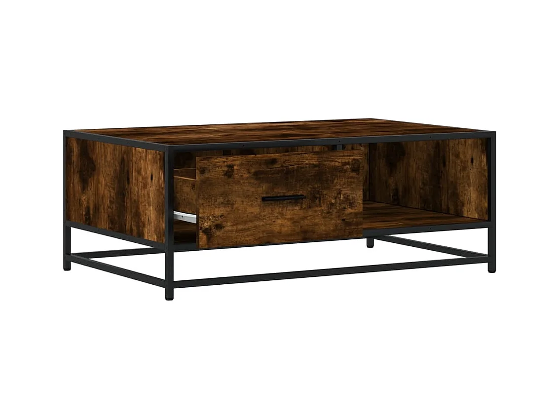Mesa de centro de roble ahumado 90x57x35 cm de madera contrachapada y metal