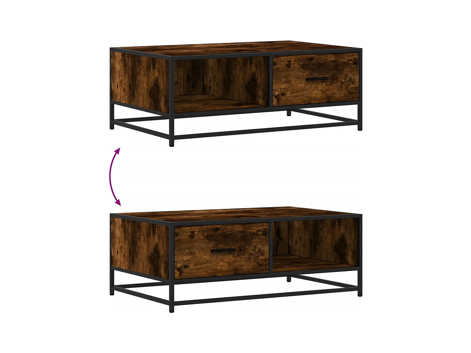 Mesa de centro de roble ahumado 90x57x35 cm de madera contrachapada y metal