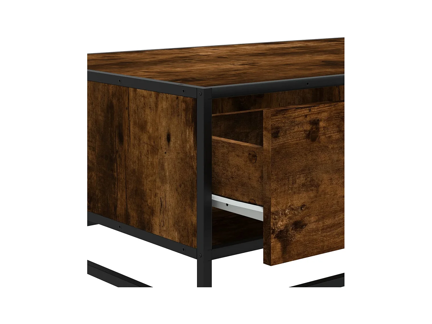 Mesa de centro de roble ahumado 90x57x35 cm de madera contrachapada y metal