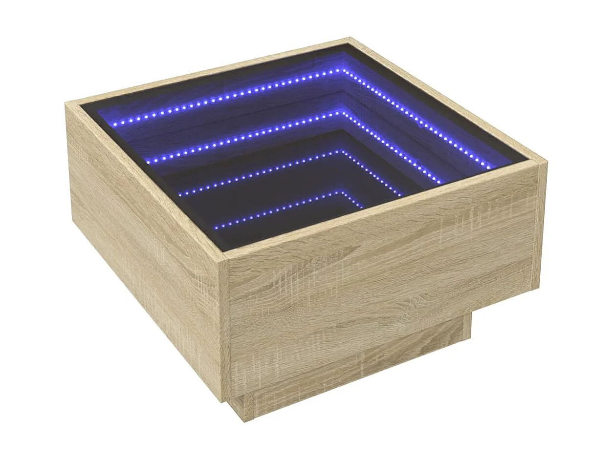 Mesa de centro con LED roble Sonoma 50x50x30 cm madera de ingeniería