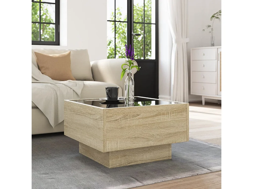 Mesa de centro con LED roble Sonoma 50x50x30 cm madera de ingeniería