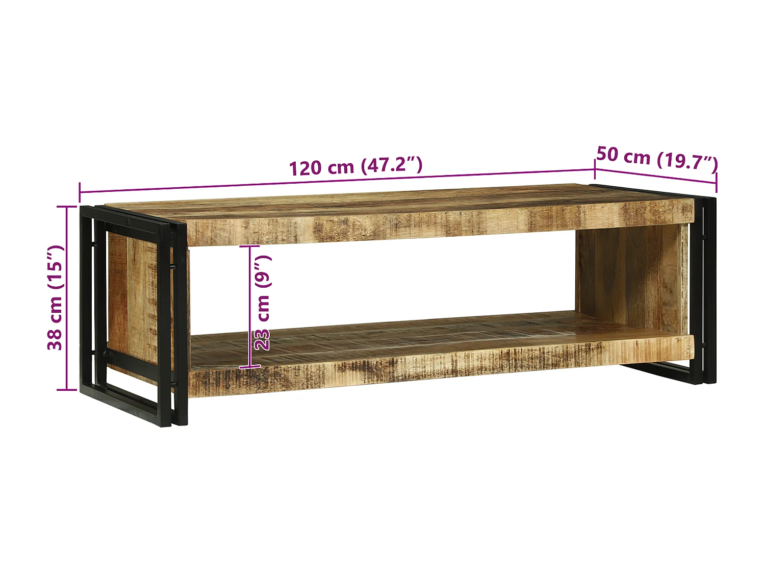 Table Basse 120x50x38 cm Bois Massif de Mangue