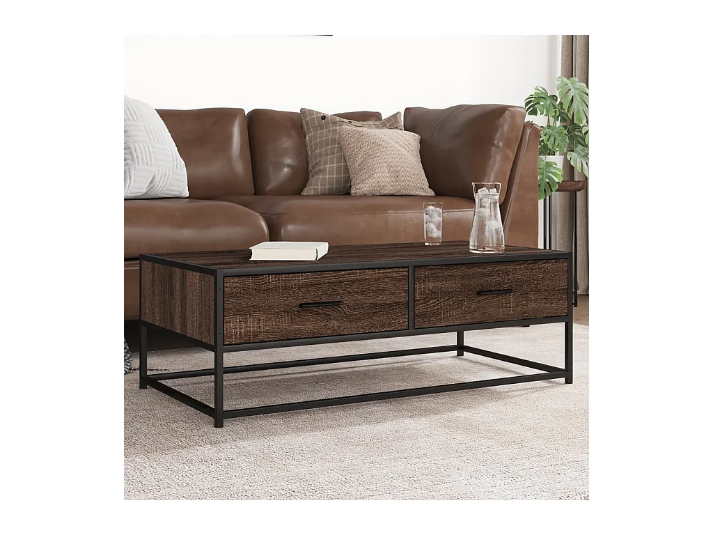 Table basse chêne marron 100x50x35cm bois d'ingénierie et métal