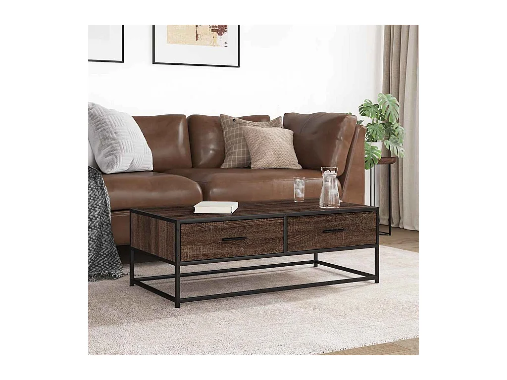 Table basse chêne marron 100x50x35cm bois d'ingénierie et métal