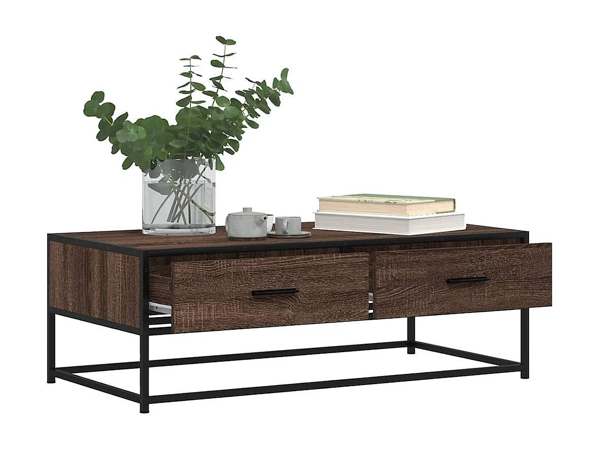 Mesa de centro de roble marrón 100x50x35cm madera de ingeniería y metal