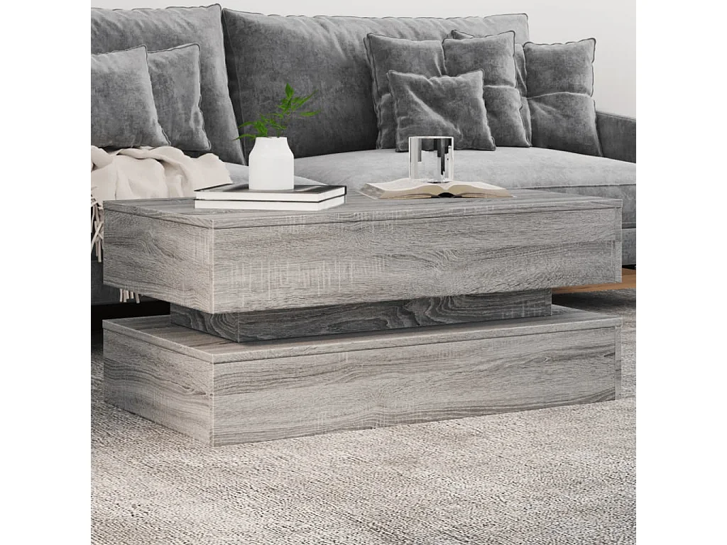 Couchtisch mit LED-Leuchten, Sonomagrau, 90x50x40 cm