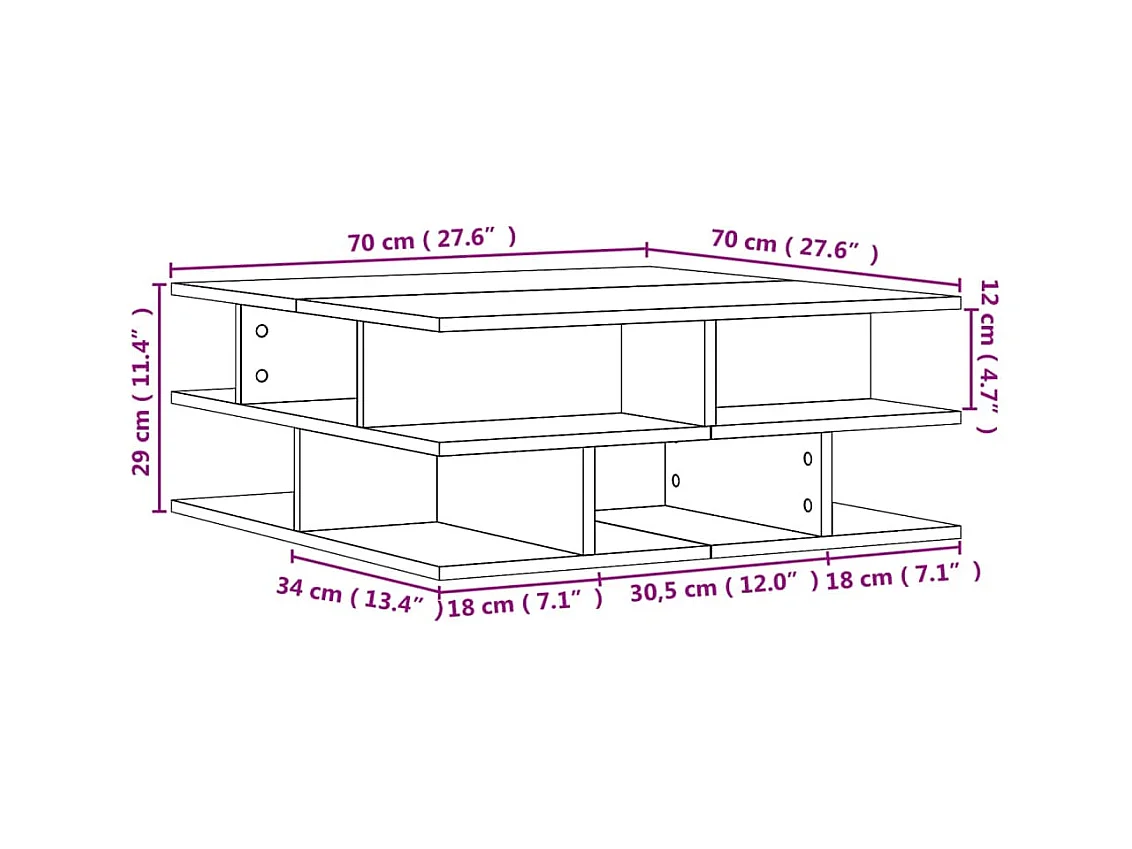Table basse chêne sonoma 70x70x29 cm bois d'ingénierie