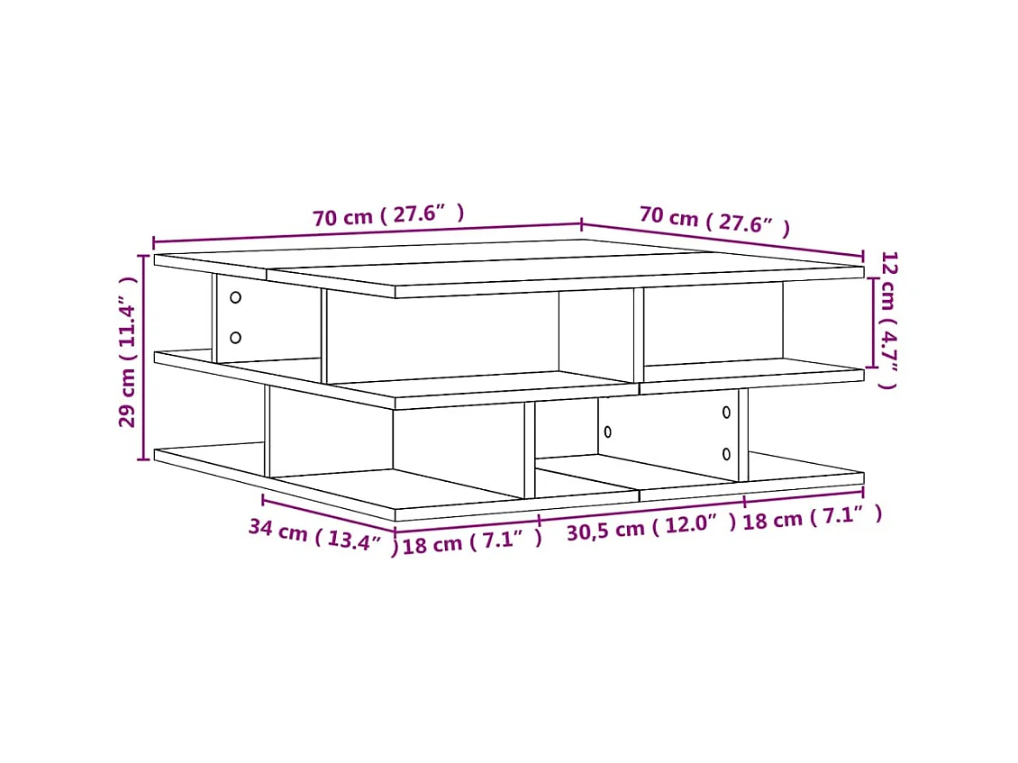 Table basse chêne sonoma 70x70x29 cm bois d'ingénierie