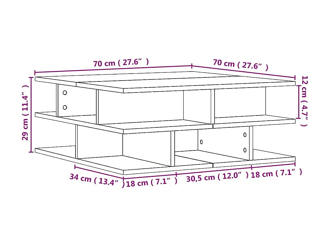 Mesa de centro de roble Sonoma 70x70x29 cm madera de ingeniería
