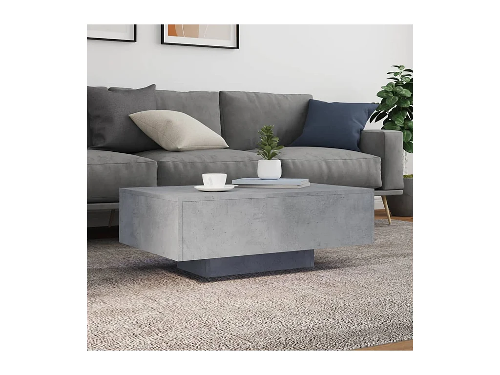 Salontafel met ledverlichting, betongrijs, 85x55x31 cm