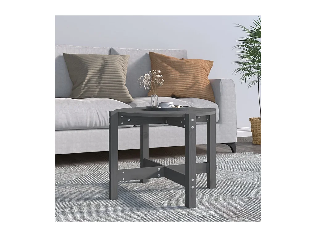 Table basse Gris Ø 62,5x45 cm Bois massif de pin