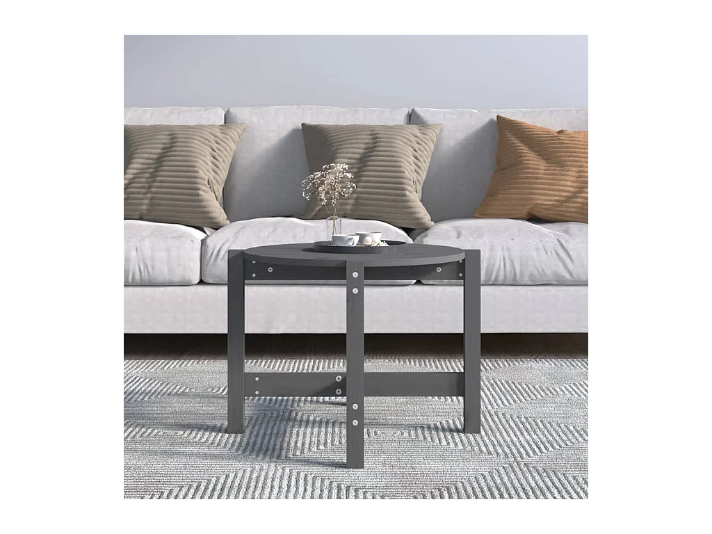 Table basse Gris Ø 62,5x45 cm Bois massif de pin