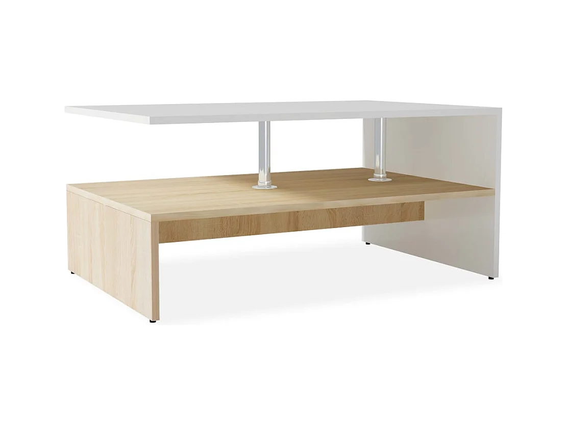 Table basse Bois d'ingénierie 90x59x42 cm Chêne et blanc