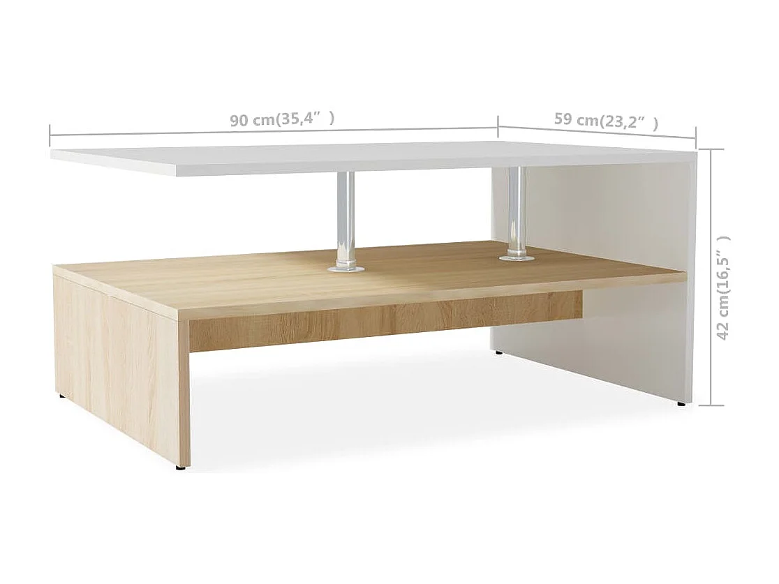 Table basse Bois d'ingénierie 90x59x42 cm Chêne et blanc