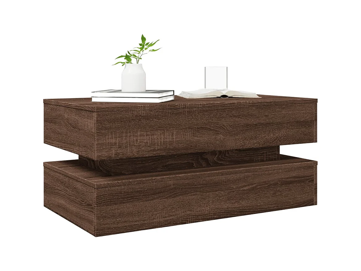 Table basse avec lumières LED chêne marron 90x50x40 cm