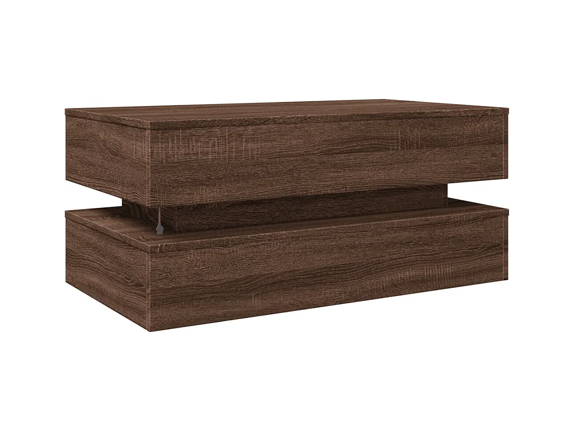 Table basse avec lumières LED chêne marron 90x50x40 cm