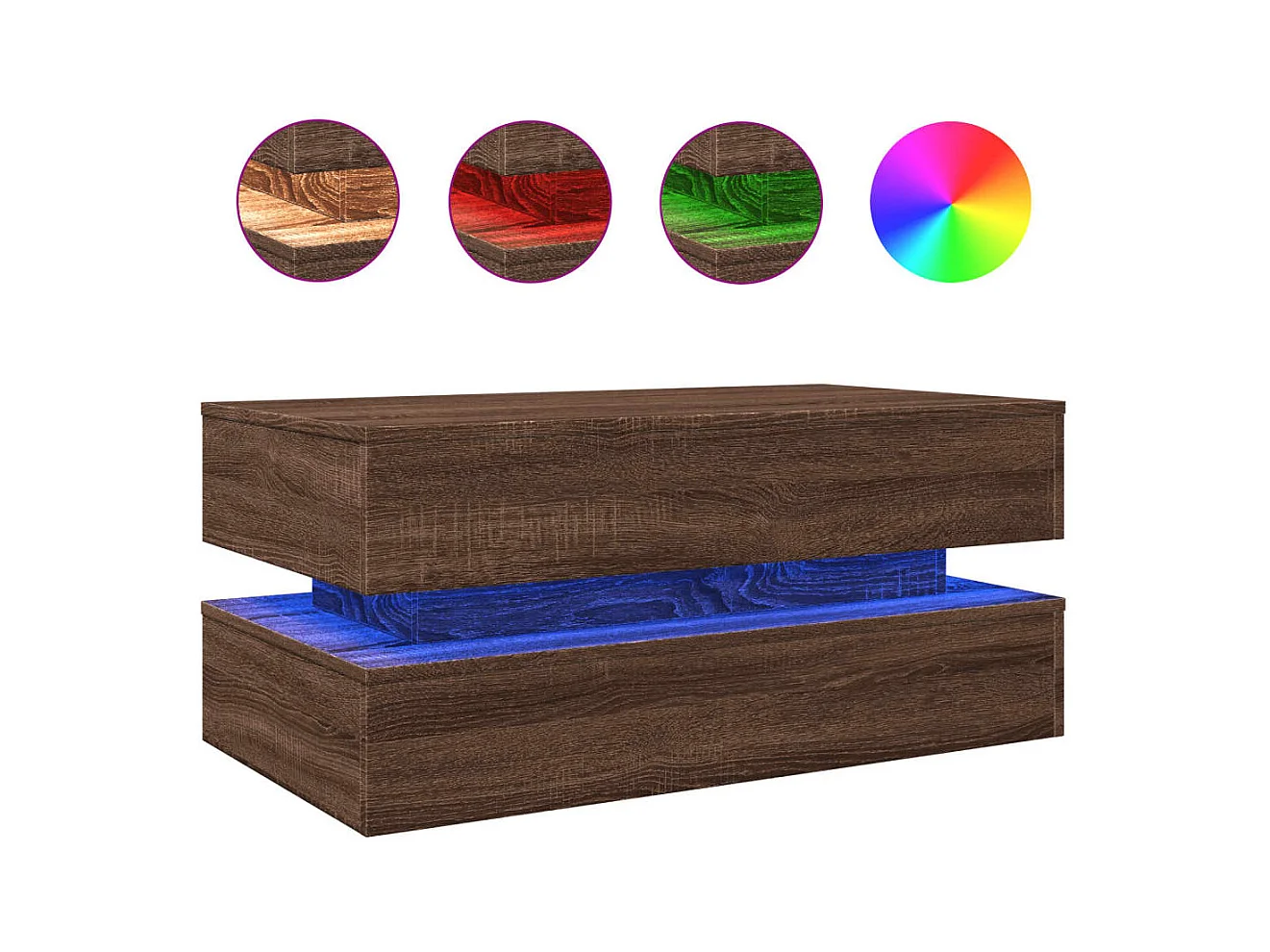 Salontafel met LED-verlichting bruin eiken 90x50x40 cm