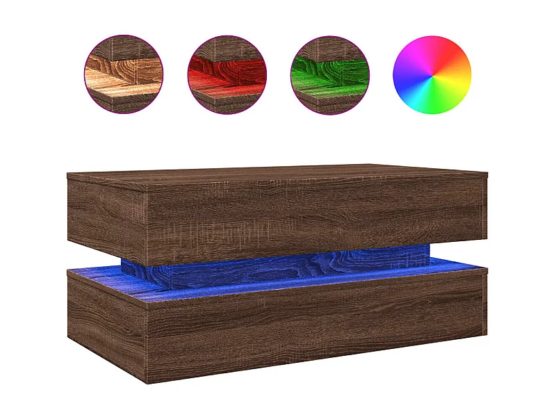 Tavolino con luci LED rovere marrone 90x50x40 cm
