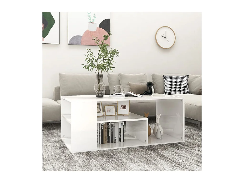 Table basse blanc brillant 100x50x40 cm bois d'ingénierie