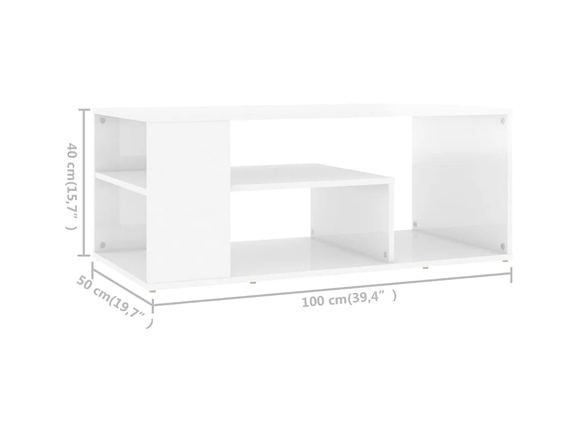 Table basse blanc brillant 100x50x40 cm bois d'ingénierie