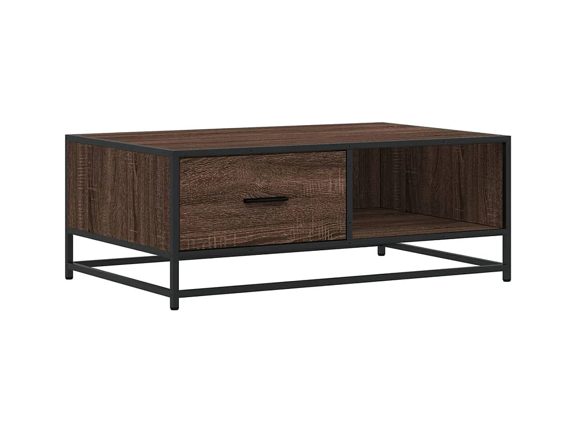 Mesa de centro de roble marrón 90x57x35 cm de madera contrachapada y metal